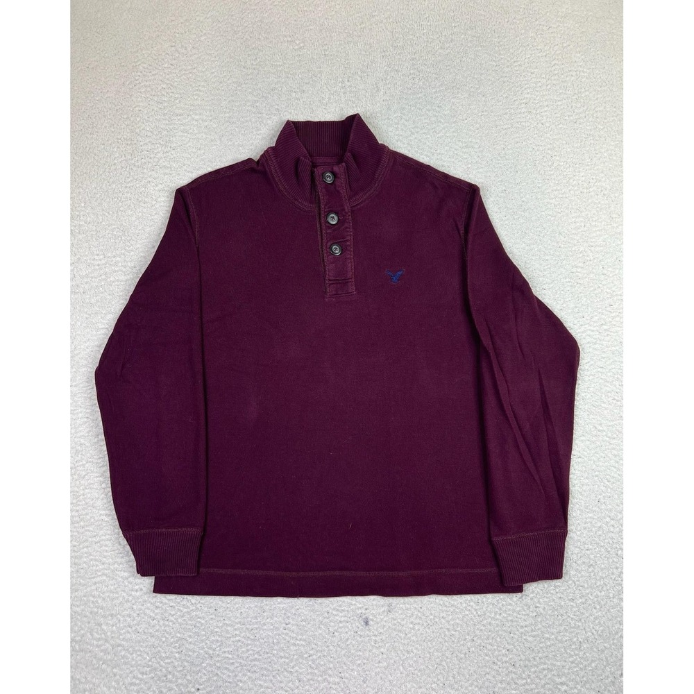 American Eagle Outfitters Sweater Mens Large Burgundy Prep Fit Henley Pullover